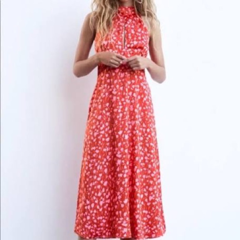 Zara NWT halter satin midi dress large
